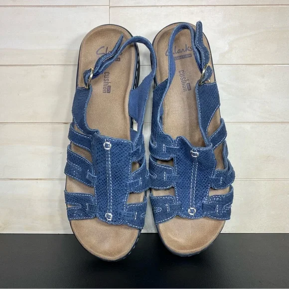 Clarks Lexi Marigold Sandals Blue Leather Women's Size 7.5 Shoes M Snakeskin - Picture 8 of 11